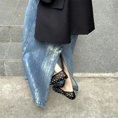 Luxury Glitter Rhinestone Designer Mesh Flats Women Summer Fashion Light Breathable Mules Loafers Elegant Comfort Ballet Shoes