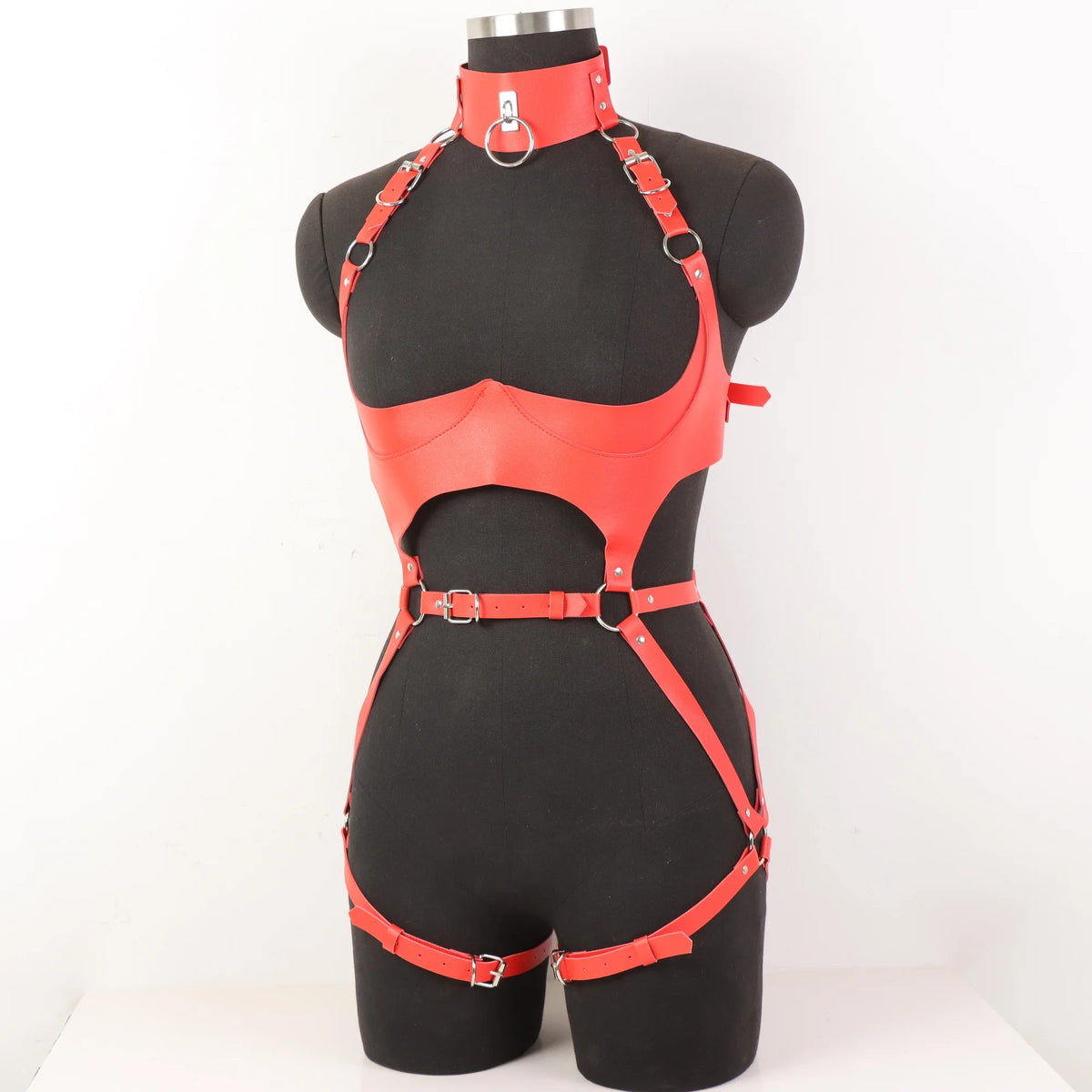 Women'S Sexy Gothic Vegan Faux Leather Full Body Harness Belt, Garter Belt Set
