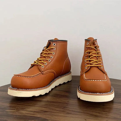 Handmade Goodyear Welted  Ankle Boots Cow Leather Men Shoes Tooling Unisex Motorcycle Boots Desert Autumn Winter Vintage Wings