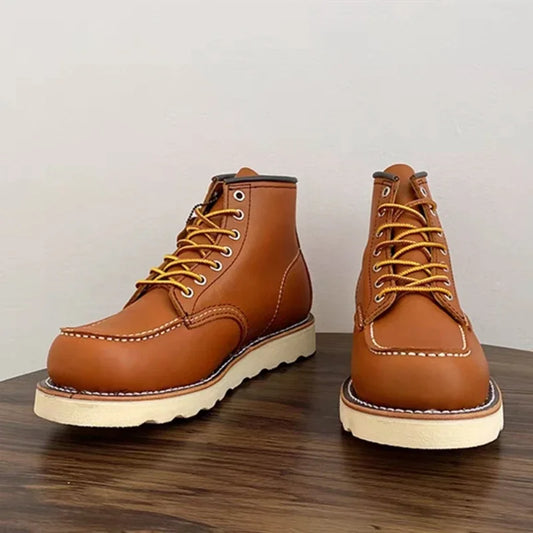 Handmade Goodyear Welted  Ankle Boots Cow Leather Men Shoes Tooling Unisex Motorcycle Boots Desert Autumn Winter Vintage Wings
