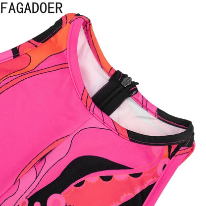 FAGADOER Fashion Rose Red Print Bodycon Jumpsuits Sexy Color Patchwork Off Shoulder Zipper Rompers Streetwear Club Playsuits New