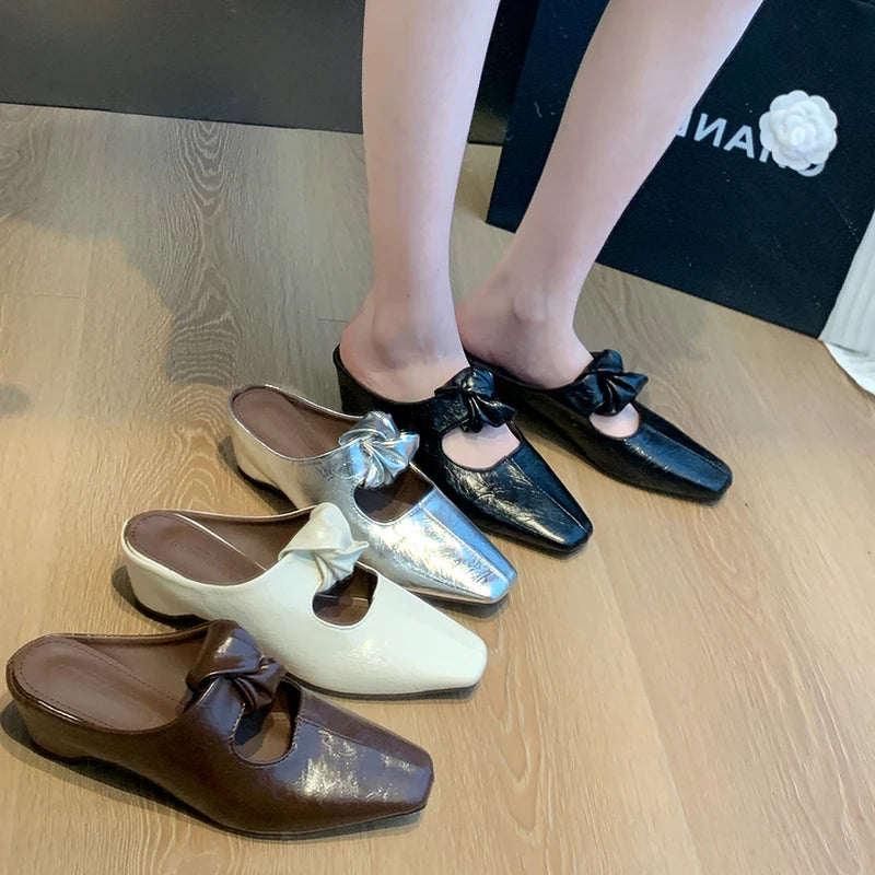 Women Heeled Sandals Slingback Mules Leather Shoes Summer Slippers 2026 Luxury Mary Jane Shoes Comfort Flip Flops Mujer Slides