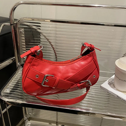 Y2K VintagePULeather WomenShoulderBag Small Crossbody Bag for Women Fashion Ladies Underarm Bag Clutch Purse Female Handbag