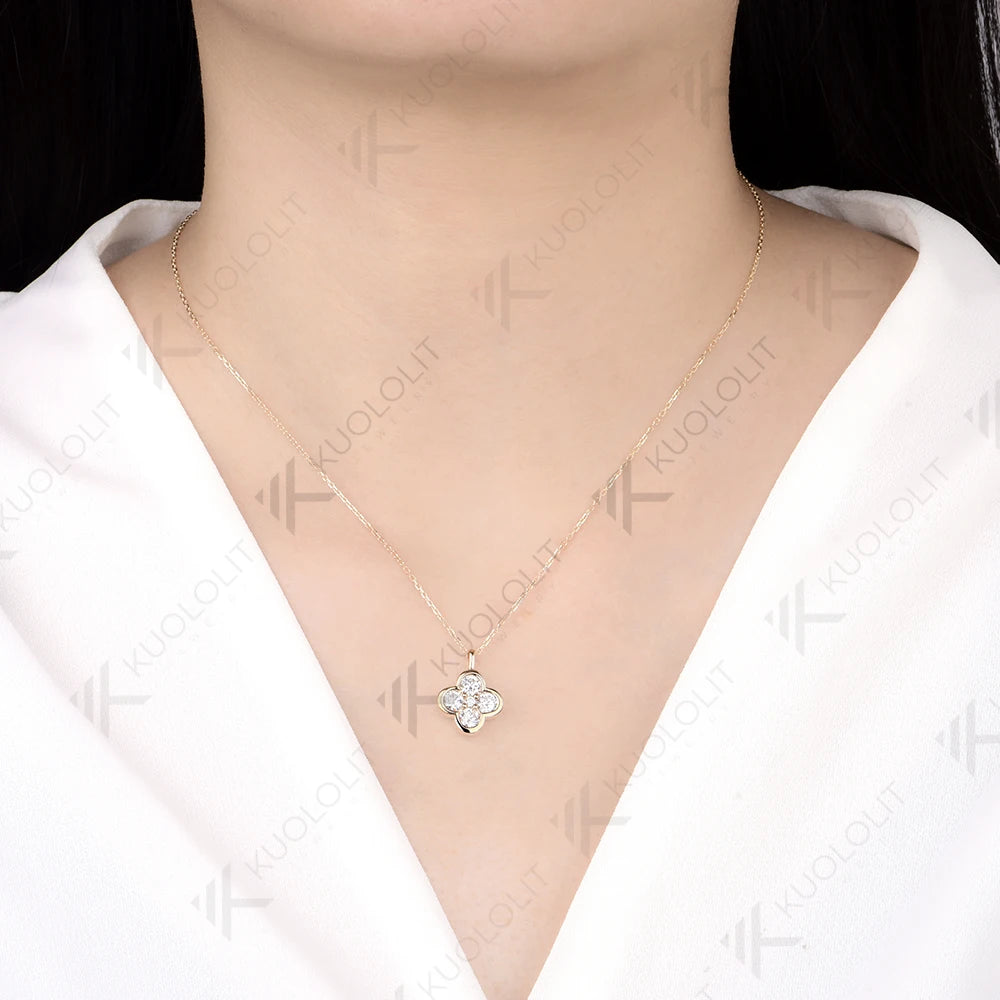 Kuololit 1.23CTW Moissanite Necklace for Women Solid 585 14K 10K Yellow Gold Necklace for Christmas Gifts Party Anniversary