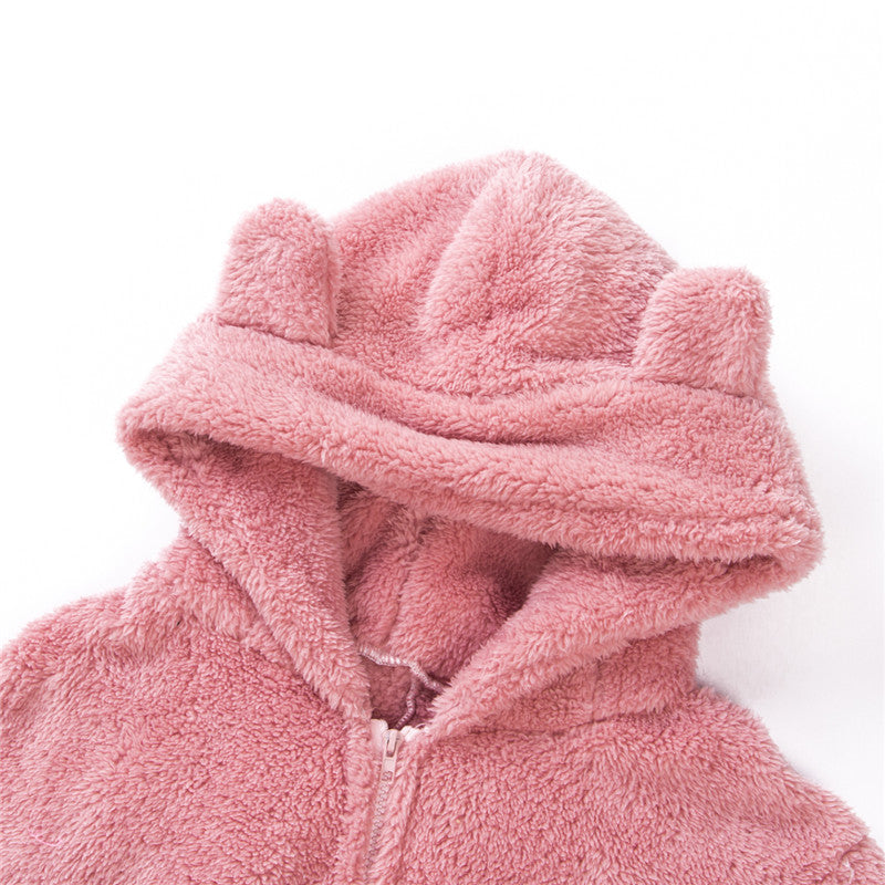Women Winter Warm Plush Romper Pajamas Solid Color Long-Sleeve Zipper High Neck Hooded Homewear S/M/L/XL/2XL