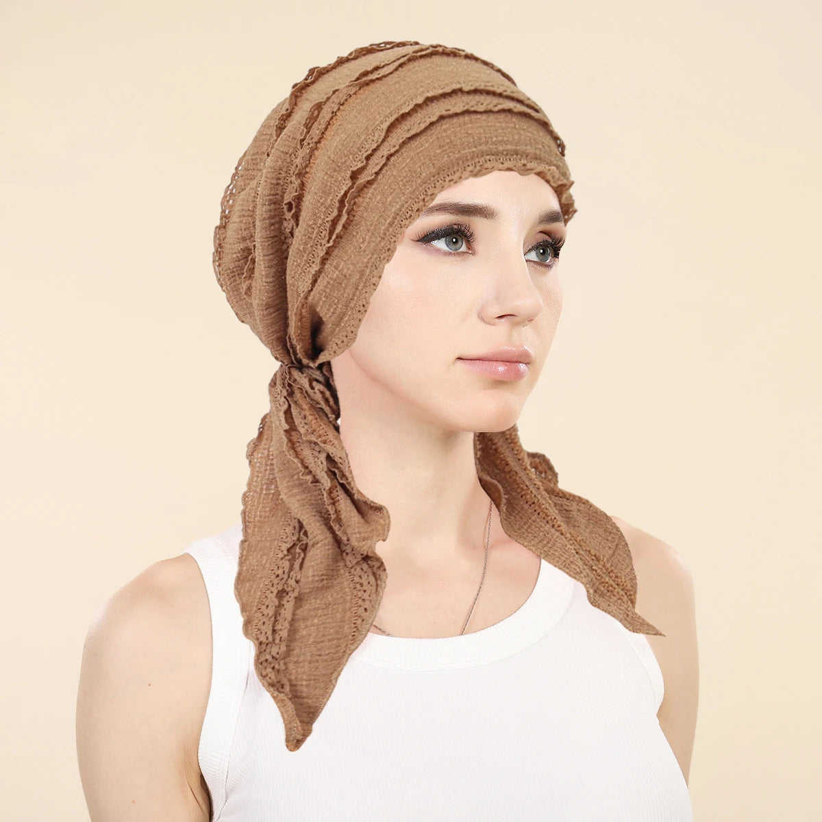 Ramadan Solid Color Turban Hijab Hats Long Tail Head Wraps Soft Elastic Muslim Hats Breathable Chemo Cap For Women Girls