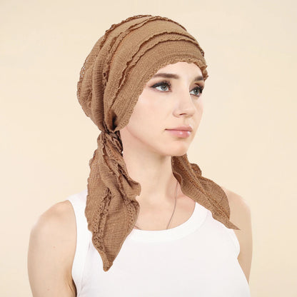 Ramadan Solid Color Turban Hijab Hats Long Tail Head Wraps Soft Elastic Muslim Hats Breathable Chemo Cap For Women Girls