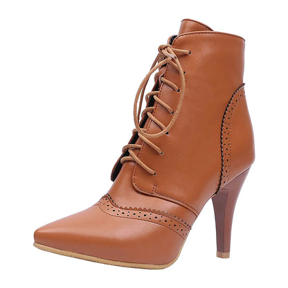 Women's Leather High Boots Fashionable Casual Lace Up Outdoor Wear Solid Color Stiletto High Heels Clear High Heels for Women