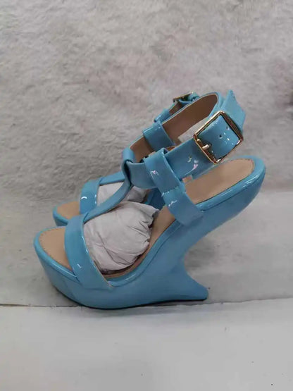 Yellow Heels Strappy Heeled Sandals Hoof Heel Buckle Strap Shoes Summer Women Luxury Designer Sandalias De Mujer Solid Blue Red