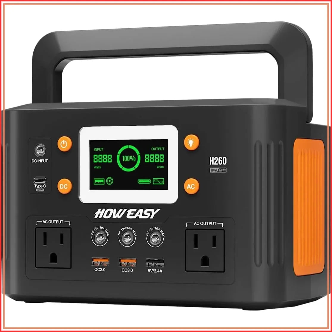 260W Portable Power Station, 500W Peak Solar Generator, 65W PD, 110V AC, 48000mAh Backup Battery for Camping Travel Emergency