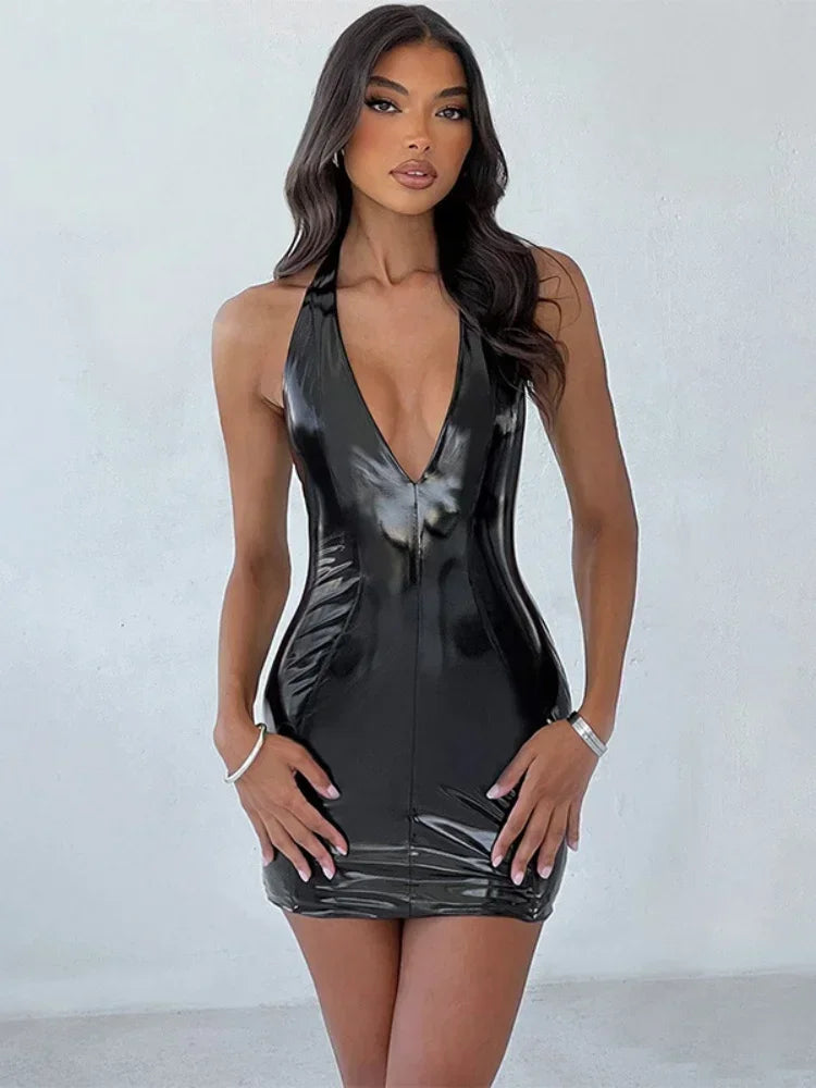 Neck-mounted Bodycon Dress For Women Y2k Clothes V-Neck Vestidos De Mujer Backless One Piece Sexi Night Dress Hot Club Outfit