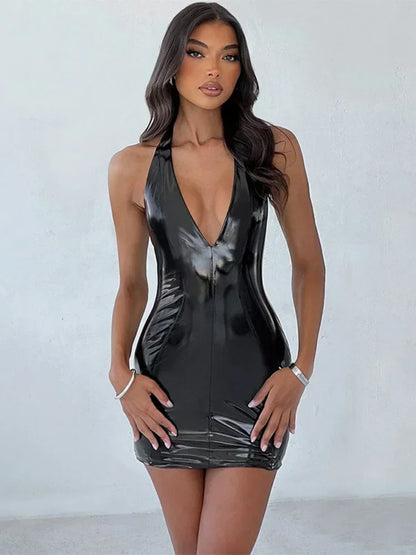 Neck-mounted Bodycon Dress For Women Y2k Clothes V-Neck Vestidos De Mujer Backless One Piece Sexi Night Dress Hot Club Outfit