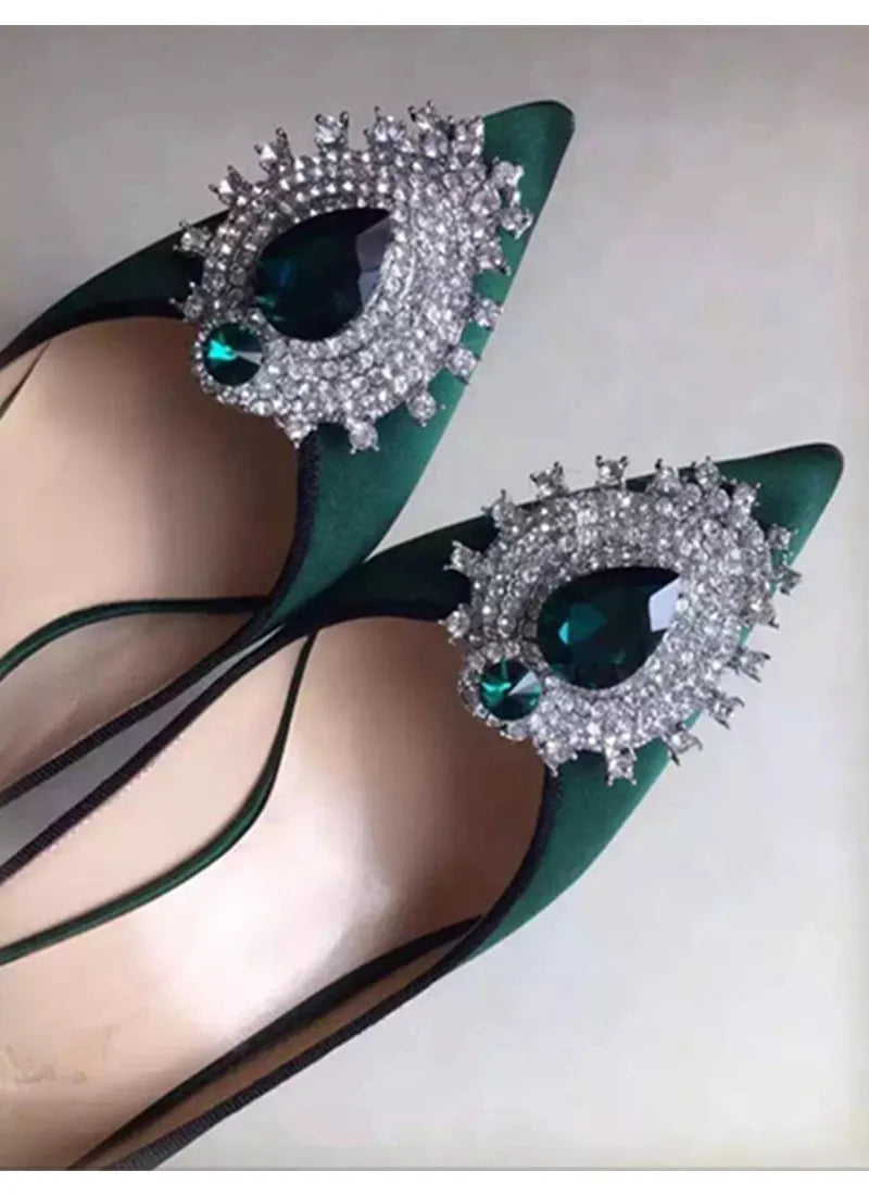 Luxury Diamond Crystal Satin Women Pumps Elegant Pointed toe Stiletto High heels Spring Autumn Fashion Wedding Banquet Shoes