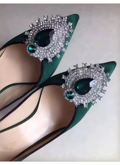 Luxury Diamond Crystal Satin Women Pumps Elegant Pointed toe Stiletto High heels Spring Autumn Fashion Wedding Banquet Shoes