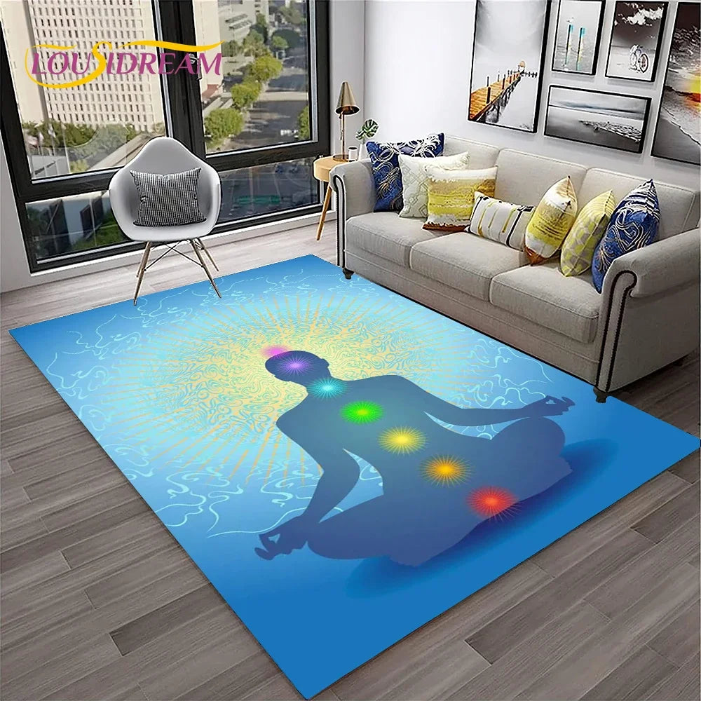 Naturalize Yoga Meditation Rainbow 7 Chakra Soft Carpet Rug for Home Living Room Bedroom Sofa Doormat Decor, Non-slip Floor Mat
