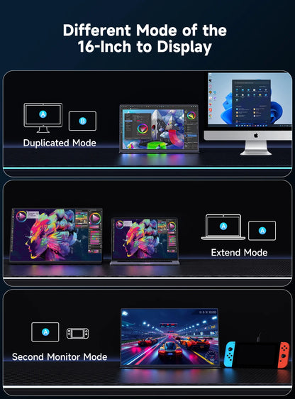 UPERFECT 16" 1200Nits Portable Gaming Monitor 4K IPS Laptop Screen 3840x2400 Travel Office Computer PC Display For Phone Switch