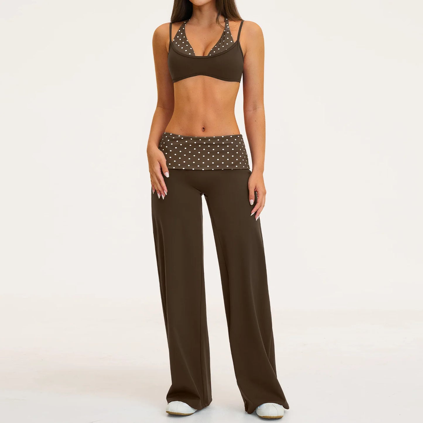 2PCS Stripes Fitness Suit Women's Tracksuits Polka Dot High Waist Workout Capri Pants Sports Set Female Yoga Sports Clothes