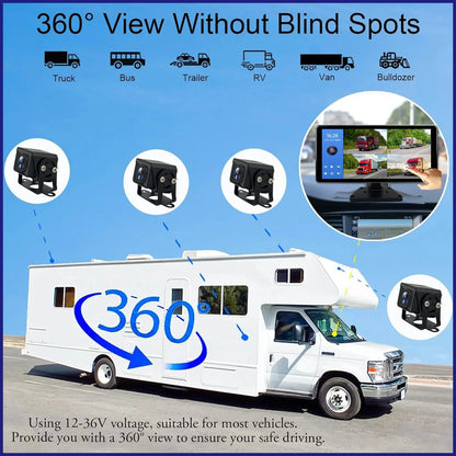 10.36 Inch Screen Car/RV/Bus/Truck AHD Monitor System 1080P Vehicle 4 Channel Camera Night Vision Reversing Parking Recorder