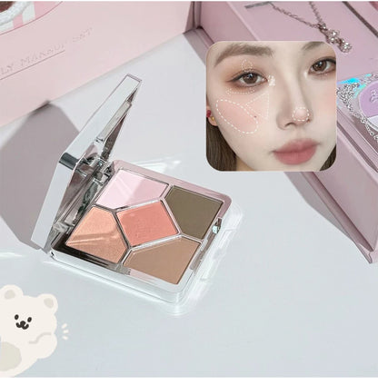 ART VALUE 7PCs Multipurpose Makeup Sets Include 3 Matte Lip Mud,1 Pressed Powder,1 Blush,1 Eyes Palette And Necklace Cosmetics