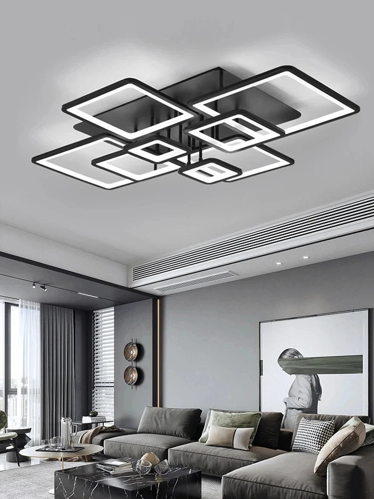 Creative Grid LED Ceiling Light Luxury Villa Hall Black Living Room Decor Dining Room Ceiling Chandelier Home Lustre Fixture