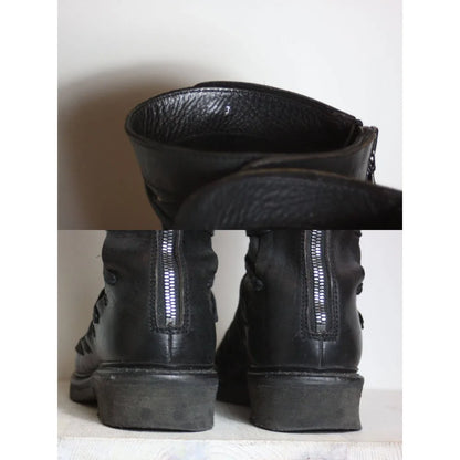 Side Cross Tied Black Walking Boots Fashion Men's Mid-calf Knight Boots Flat Round Toe Solid Back Zipper Western Chelsae Boots