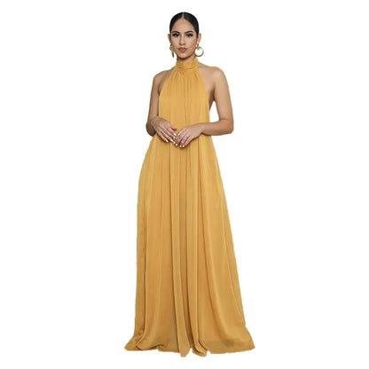 2026 New Women's Solid Chiffion Loose Halter Jumpsuits Sexy Backless Wide Leg Pants Rompers Fashion Party Elegant Women Clothing