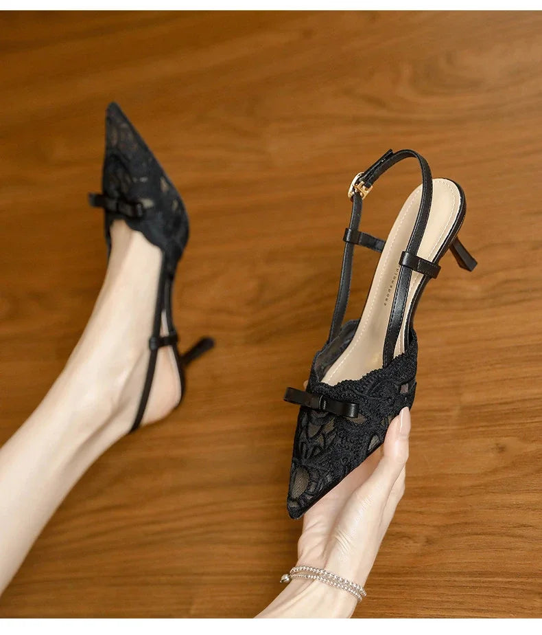 Bow Women's Pointed Toe Sandals Sexy High Heels Fashion Shoes Stilettos Party Slides Sexy Pumps Dress Mujer Zapatos