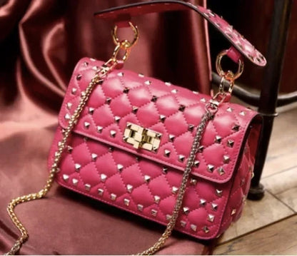2026 New Fashion Women Sheepskin Leather Rivet Handbags Chain Bag Designer Shoulder Bags Luxury Woman Messenger Bags