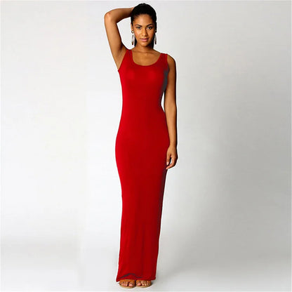 Women‘s Maxi Dress Sleeveless Bodycon Long Dress Elegant Casual Homewear Spring Summer Cool Solid-Color Dress