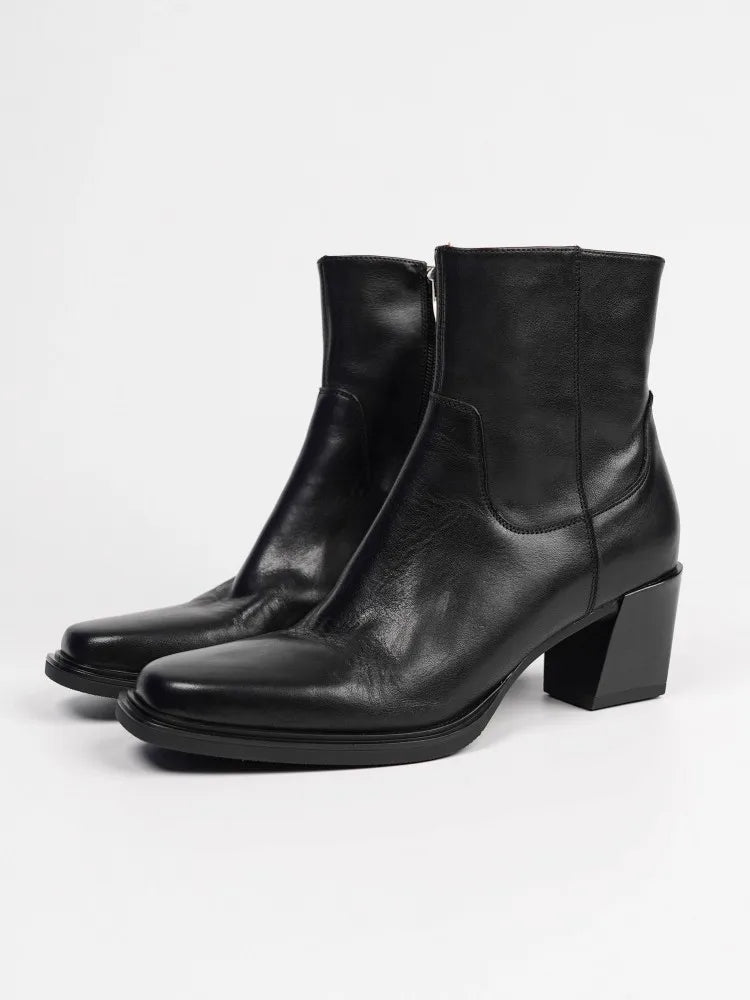 Elegant Office Ladies Chunky Heels Genuine Leather Short Boots Square Toe New Designer Shoes Women Vintage Cowhide Ankle Boots