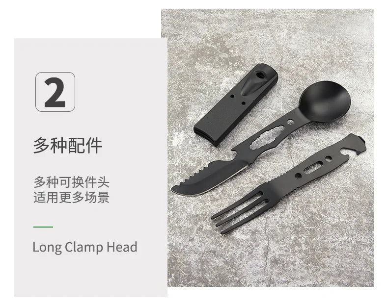 Portable Multifunctional Stainless Steel Camping Tool Set,Outdoor Tableware Kit With Spoon Fork AndWhistleForHiking PicnicTravel