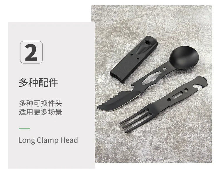 Portable Multifunctional Stainless Steel Camping Tool Set,Outdoor Tableware Kit With Spoon Fork AndWhistleForHiking PicnicTravel