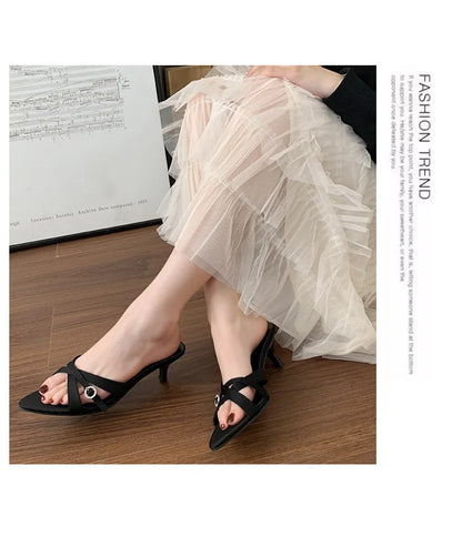 Sexy High Heels Slippers Pointed Toe Heels Shoes for Woman Sandals Luxury Dress Slides Elegant Pumps Party Mujer Flip Flops