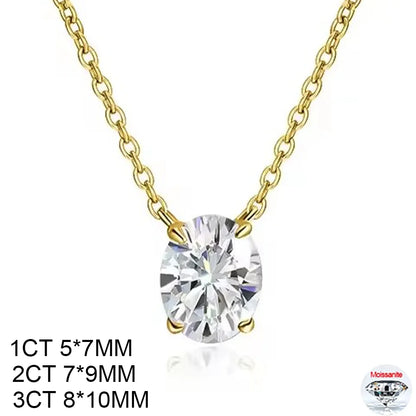 COSYA 1/2/3CT Oval Cut Moissanite Solitaire Necklace For Woman S925 Silver Plated 18K Gold Lab Diamond Chain Dainty Fine Jewelry