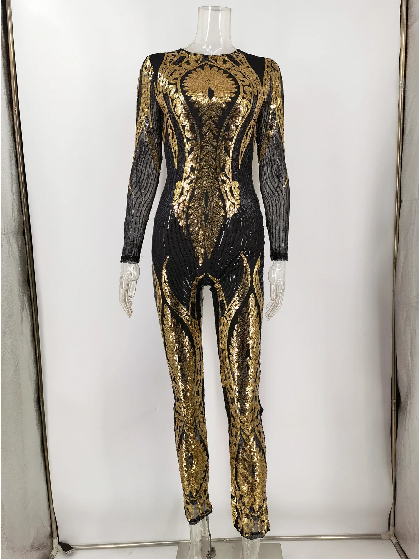 Sexy Long sleeve Sequin bodycon jumpsuit women body bodysuit one piece birthday party nightclub outfits womens jumpsuits overall