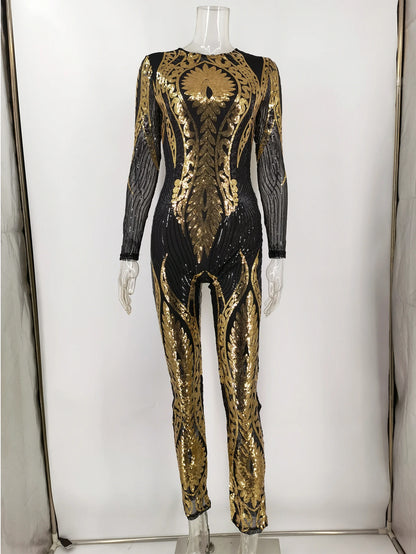 Sexy Long sleeve Sequin bodycon jumpsuit women body bodysuit one piece birthday party nightclub outfits womens jumpsuits overall