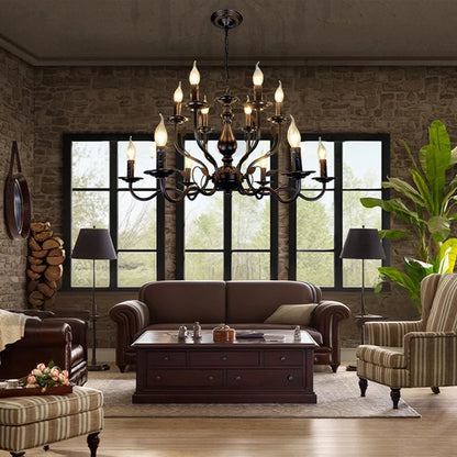 American Retro Cafe Pendant Light Dining Room Black Metal Ceiling Chandelier Industrial Candle E14 Chandelier Lighting