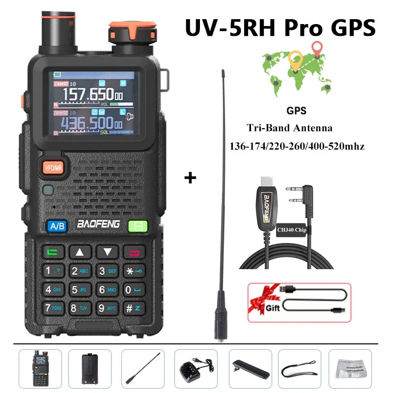 Baofeng UV-5RH Pro GPS Walkie Talkie 10W High Capacity Type-C Charger Falling Alarm NOAA Weather Channel 640CH Upgrade of UV-5RM