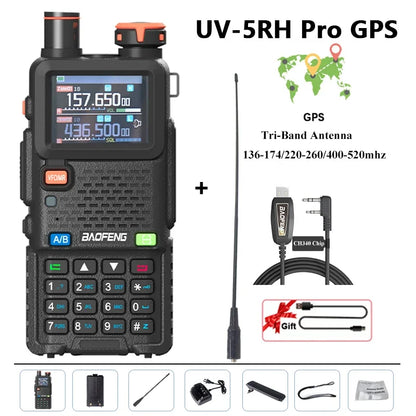 Baofeng UV-5RH Pro GPS Walkie Talkie 10W High Capacity Type-C Charger Falling Alarm NOAA Weather Channel 640CH Upgrade of UV-5RM