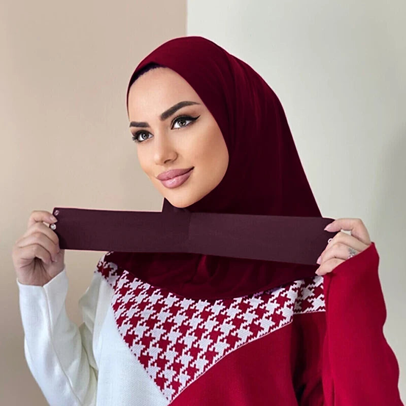 Ready To Go Full Cover Inner Instant Hijab for Ladies Girls Women With Tie Back Buttons Premium Quality Jersey Scarf