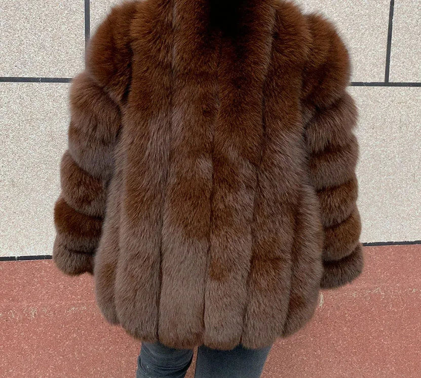 HUAQIUMEISI Real Fox Fur Coat Women's Autumn and Winter Vertical Bar Natural Fox Jacket New Fashion Silver Fox Fur Coat