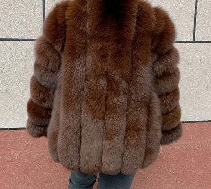 HUAQIUMEISI Real Fox Fur Coat Women's Autumn and Winter Vertical Bar Natural Fox Jacket New Fashion Silver Fox Fur Coat