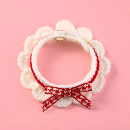 Cute Bow-knot Hand-knitted Saliva Towel Kitten Cat Puppy Adjustable Collar Pet Decorative Dog Cat Collar Pet dog Accessories