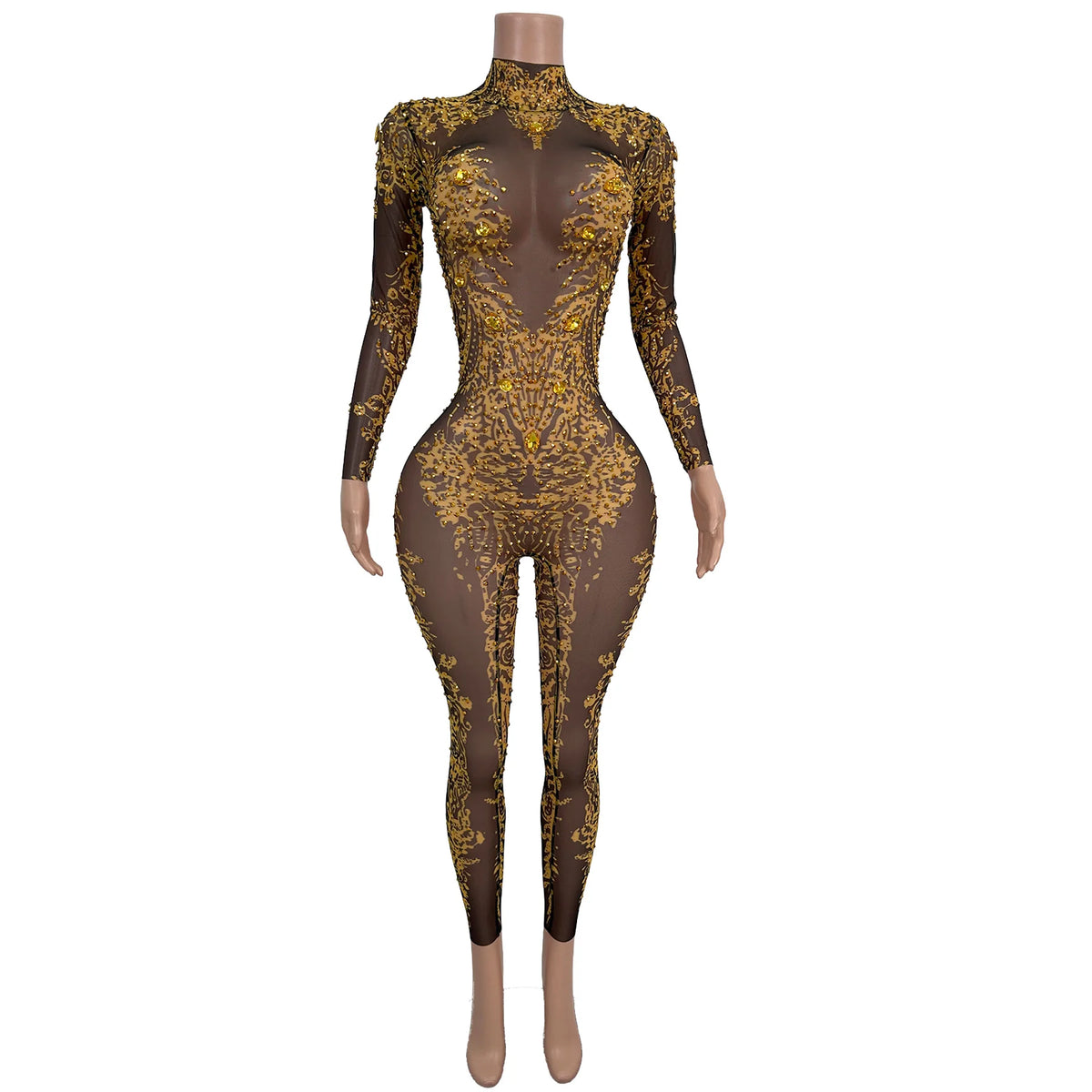 sexy long sleeves night club party rhinestone jumpsuits women birthday prom bodycon rompers show dance bodysuit festival outfit