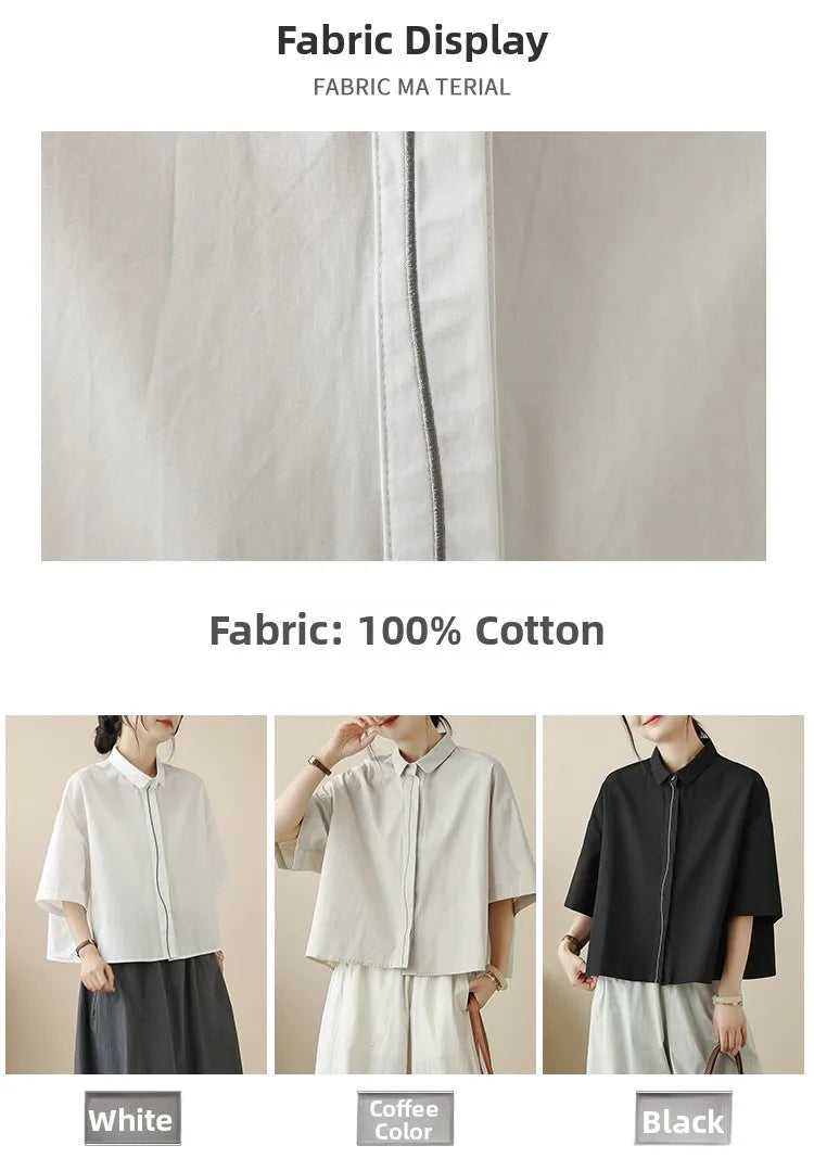 High-End Korean Japanese Artistic ort Sve Cotton Linen Embroidered irt Summer Wear Pear ape Fitting Women's Top