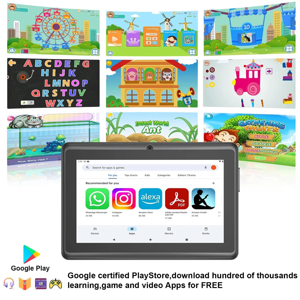 7 Inch Tablet PC 4GB RAM 32GB ROM Android 13 Tablet with Quad Core Processor HD IPS Screen Dual Camera WIFI with protective case