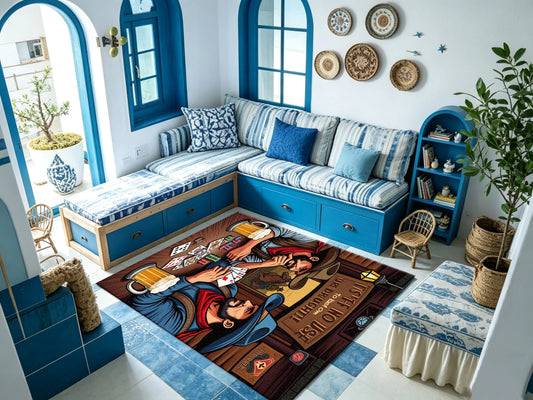 Western Cowboy Poker Game Carpet Flooring Vintage Wild West Art Floor Rug Unique Home Decor for Room
