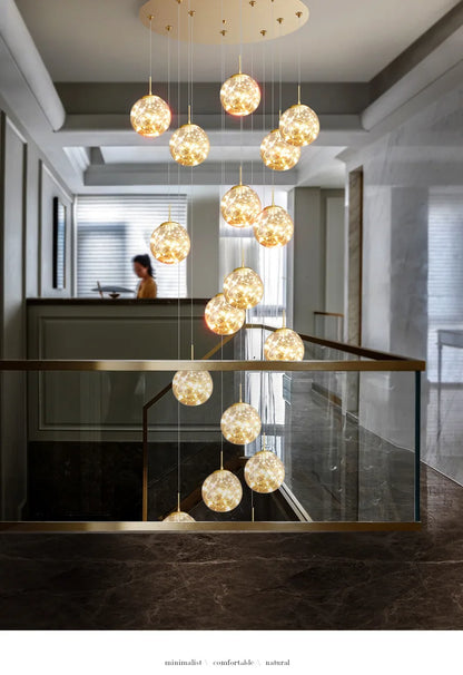 Modern LED Chandelier Glass Ball Dimmable Pendant Lamp for Staircase Living Room Home Decor Suspension Lighting Design Lusters