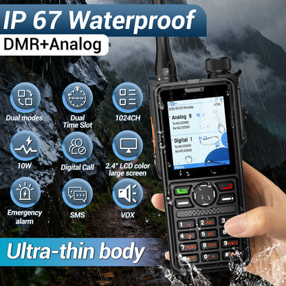 AIRITON AI-881 DMR Walkie Talkie IP67 Waterproof 10W High Power Dual Time Slot Large Color Screen New AR-880 VOX Two Way Radio