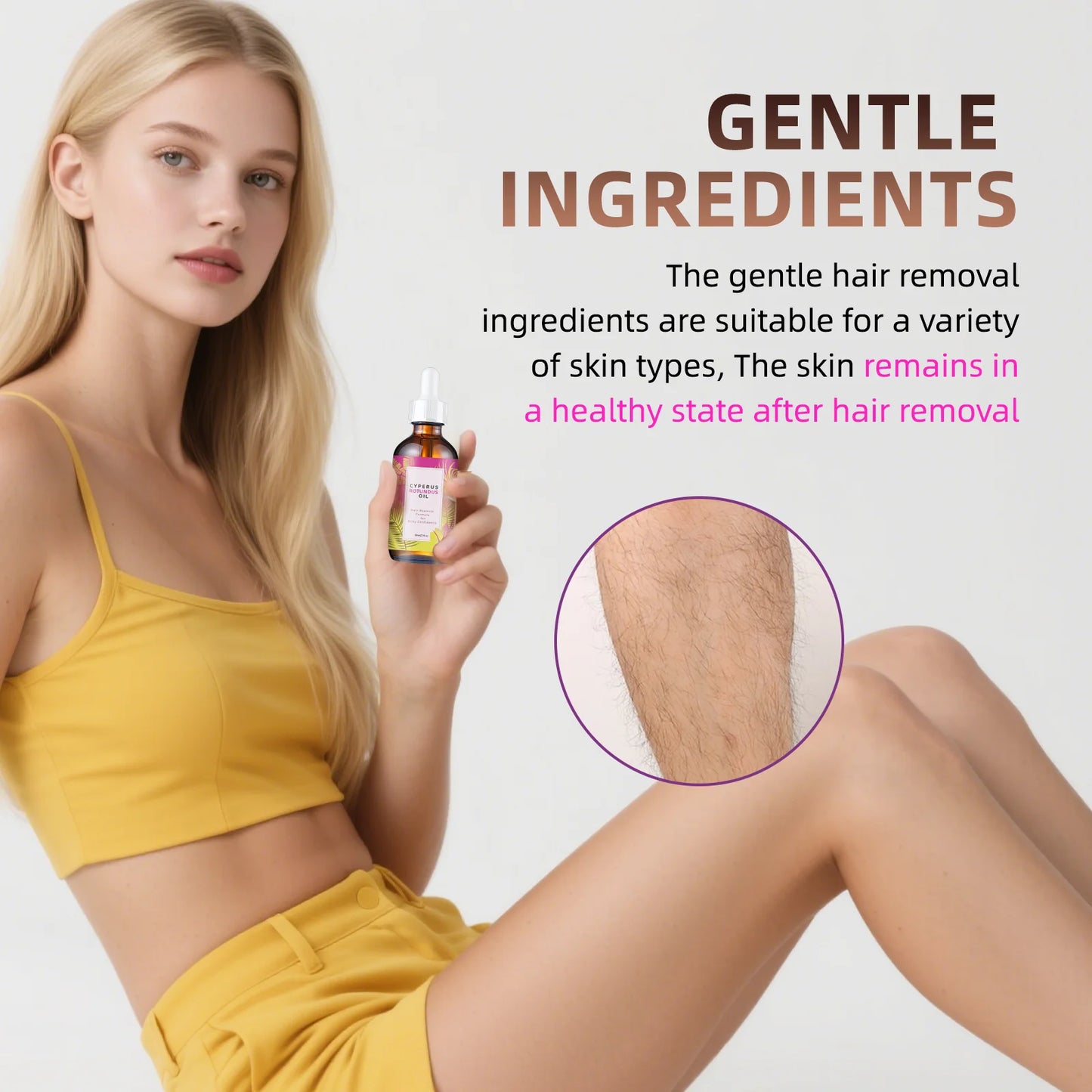 Natural Hair Minimizing & Skin Softening Oil 60ml - Jojoba & Almond Formula, Supports Hair Growth Care & Smooth Skin Feel.